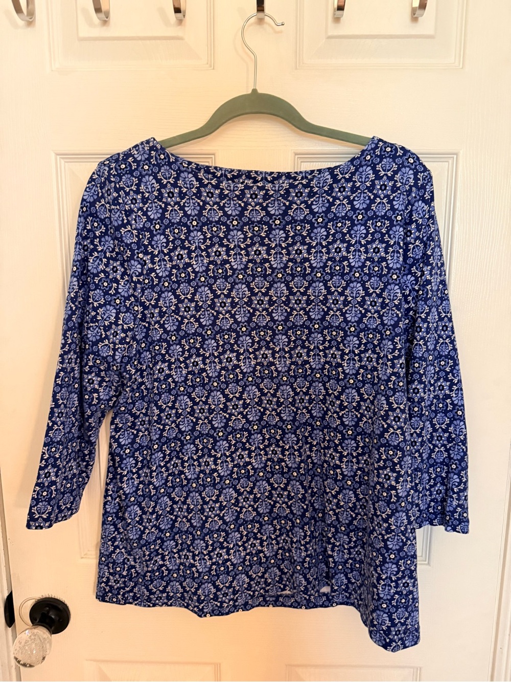 croft & barrow Blue Floral Boatneck Long Sleeve Top